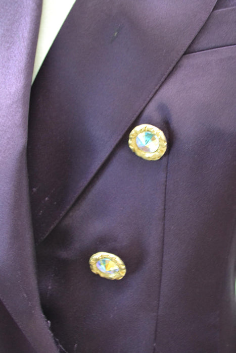 90s Vintage Purple Satin Jacket Blazer Suit Skirt Purple Plum Blazer 80s 90s Glam Power Suit Medium Criscione 90s Suit Rhinestone buttons