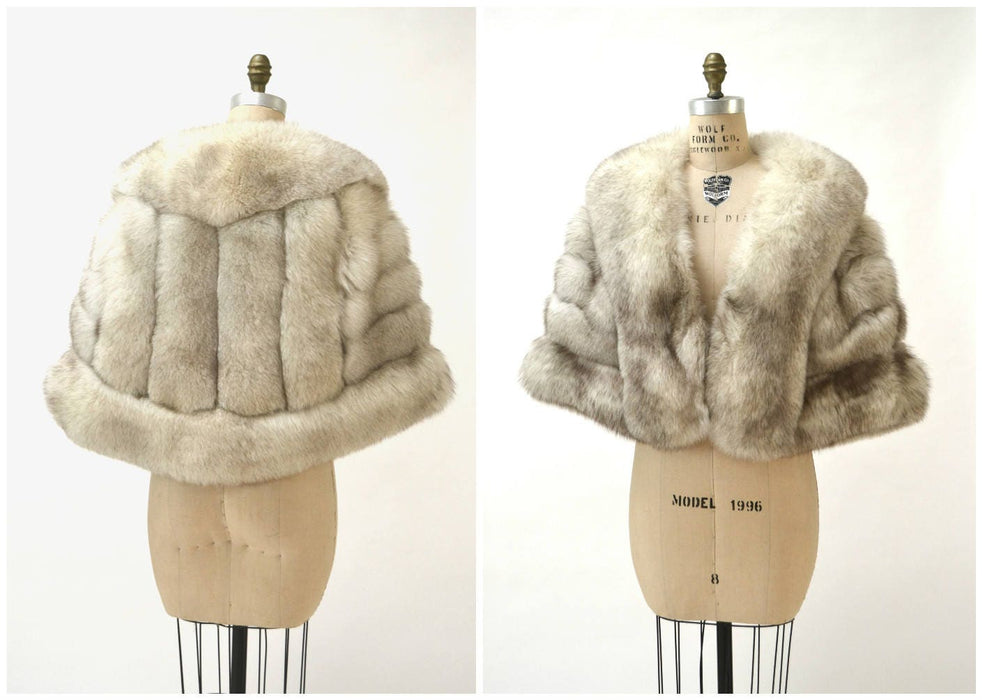 Vintage Cream Fur Cape// Vintage Fur Stole Fox Fur// Vintage Fur Cape Cream White Fox Fur Stole Cape Winter Wedding
