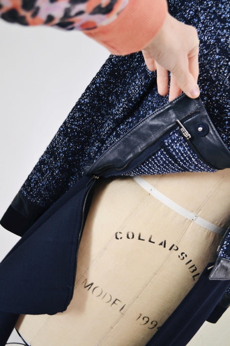 Vintage St. John Couture Navy Blue Jacket Blue Boucle Jacket Leather Size 4 Blue  Jacket St John Navy Blue Convertible Leather Wool Jacket
