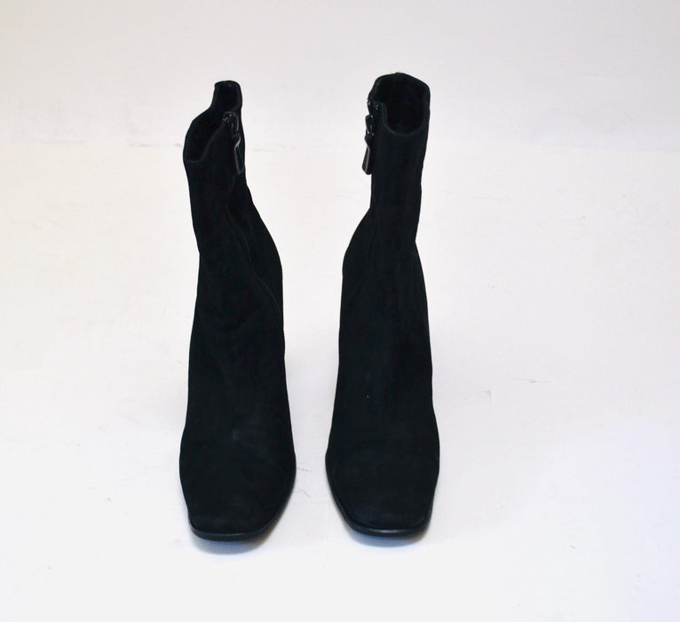2000s y2k Black Suede High heel Leather Boots Square Toe Size 9 10 N High Heel Booties// Vintage 9 10 N Boots leather booties Via Spiga