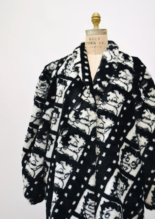 Vintage Faux Fur Jacket Coat Vintage Betty Boop Black White Fur Betty boop Film Fashion Coat Small Small Medium Apparence Paris Face Coat