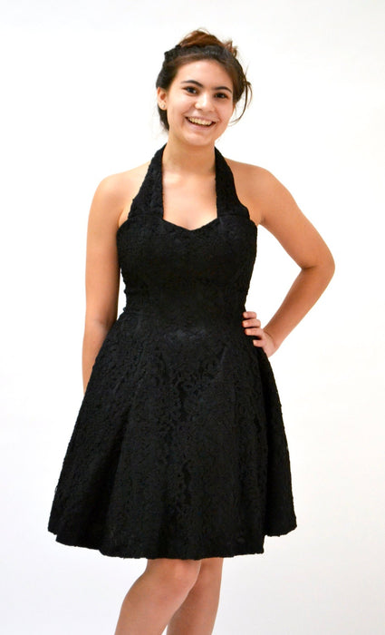 Vintage Black Prom Dress Lace Party Dress 80s 90s XS Small Crinoline Skirt// 90s Vintage Prom Dress Black Small Halter neck Black Lace