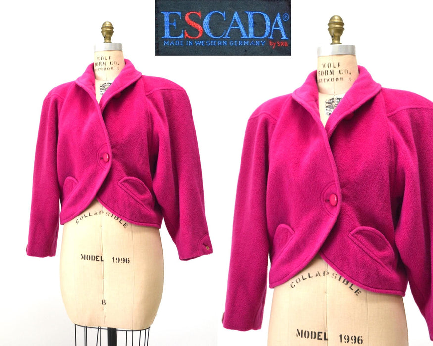 80s 90s Vintage ESCADA Bright Pink Wool Escada Jacket Pink Cropped Wool Jacket Coat Wool 80s 90s Glam Escada Designer Jacket