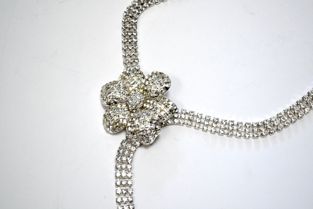 90s Vintage Silver Rhinestone Belt Small Medium large Rhinestone  Wedding Belt Rhinestone Sash Belt Silver Metallic Flower Belt Buckle