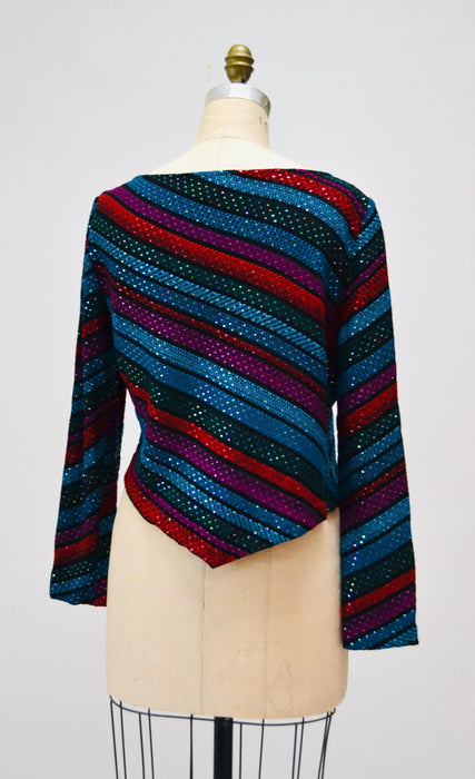 80s Vintage St John Striped Sweater Top Red Black Metallic Cropped Sweater Knit Medium Large St John Evening Party Top Striped Long Sleeves