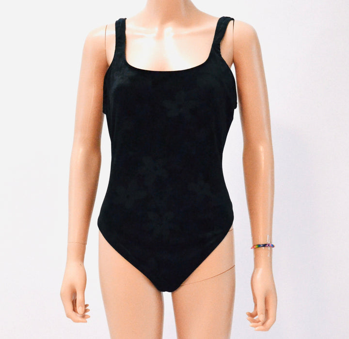 90s Vintage Black Velvet Swim Suit Black One Piece Black Velvet High cut swimsuit Size Medium Large by Sessa Flower Embossed Velvet Swimsuit