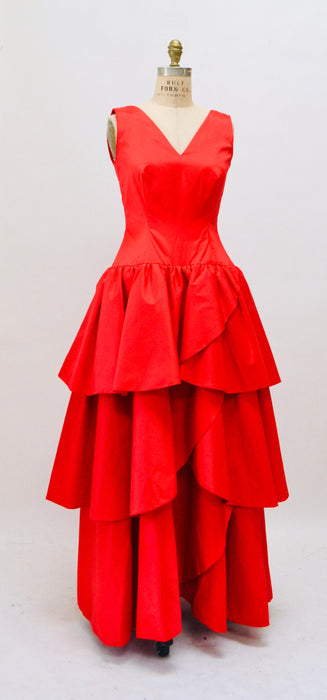 80s 90s Vintage Red Ball Gown Dress Small Rose Taft// 80s 90s Vintage Prom Party Dress Evening Gown Red Ball Gown Dress Ruffle Party Dress