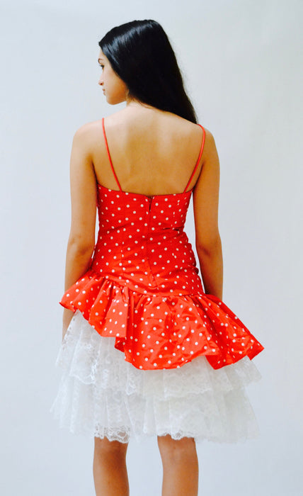 80s Prom Dress Red Polka Dot Party Dress XS Small Loralie // 80s Red Prom Dress Minnie Mouse Polka Dot Dress Lace Crinoline Skirt XS Small