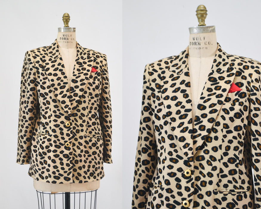 80s 90s Vintage Leopard Print Jacket Animal Print Blazer Tan Black Criscione Medium//  90s Vintage Chetah Print Jacket Blazer 90s Nanny