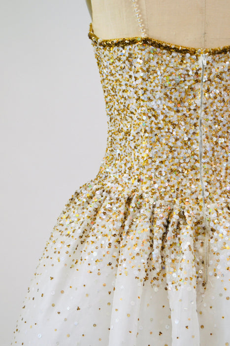 Vintage Off white Silk Sequin Dress Riazee Boutique Lillie Rubin White Gold Silk Beaded and Sequin Dress Cocktail Wedding Dress Naeem Khan
