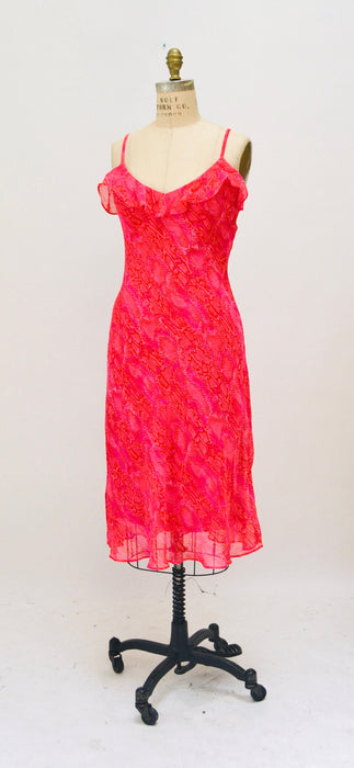 Vintage Betsy Jonhson Dress 00s Y2K Bias Cut Pink Red Dress Snake Print Chiffon Slip Dress Medium Large// 90s Pink Snake Print Tank Dress