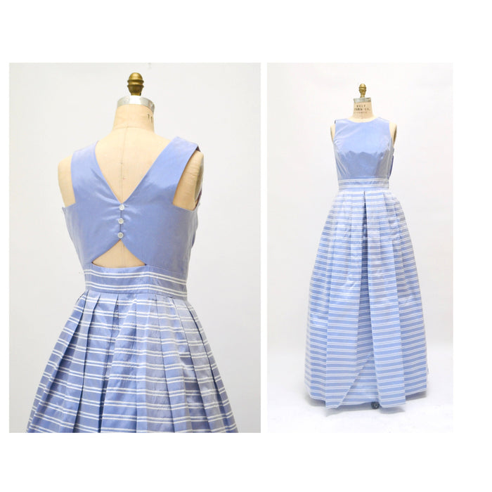 90s 00s Y2K Ball Gown Dress Lavender Blue 90s Prom Party Dress XS Small // Vintage Princess Gown Party Dress metallic Silver Stripe Dress