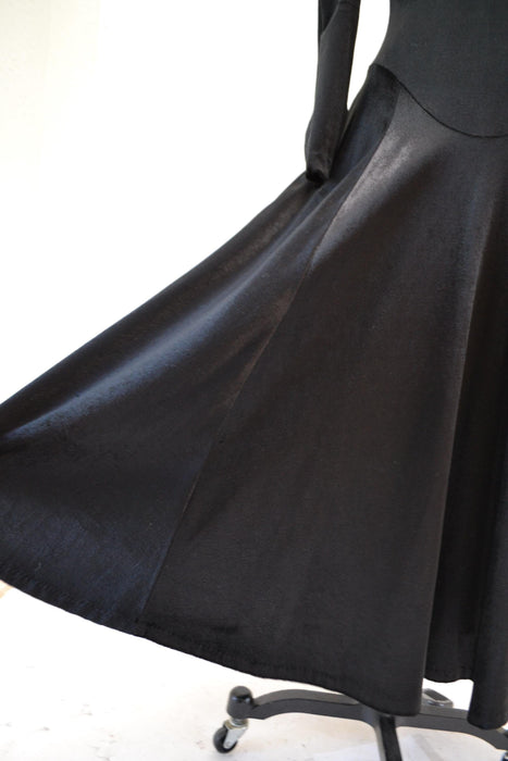 90s Vintage Black Velvet Dress Betsey Johnson XS Small //  90s Party Dress Knit Velvet Black dress Long Sleeve Skater Off the Shoulder