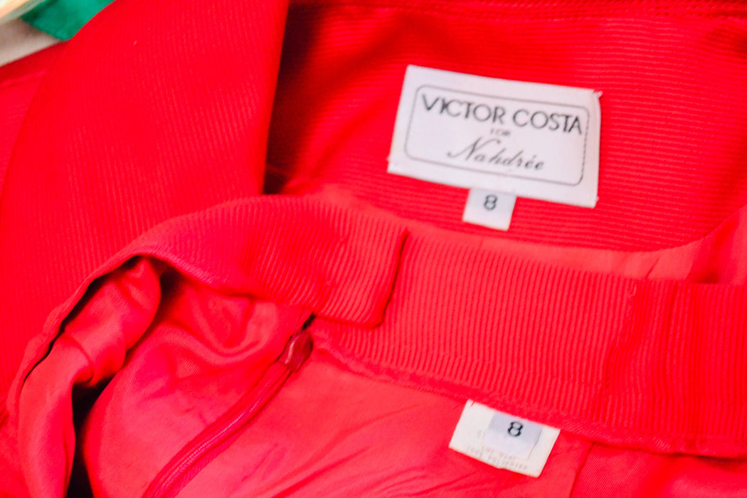 90s Vintage Red Suit Jacket Skirt Suit Small Medium Victor Costa 90s Red Suit Rhinestone Button Jacket Skirt Politician Cocktail Party Suit