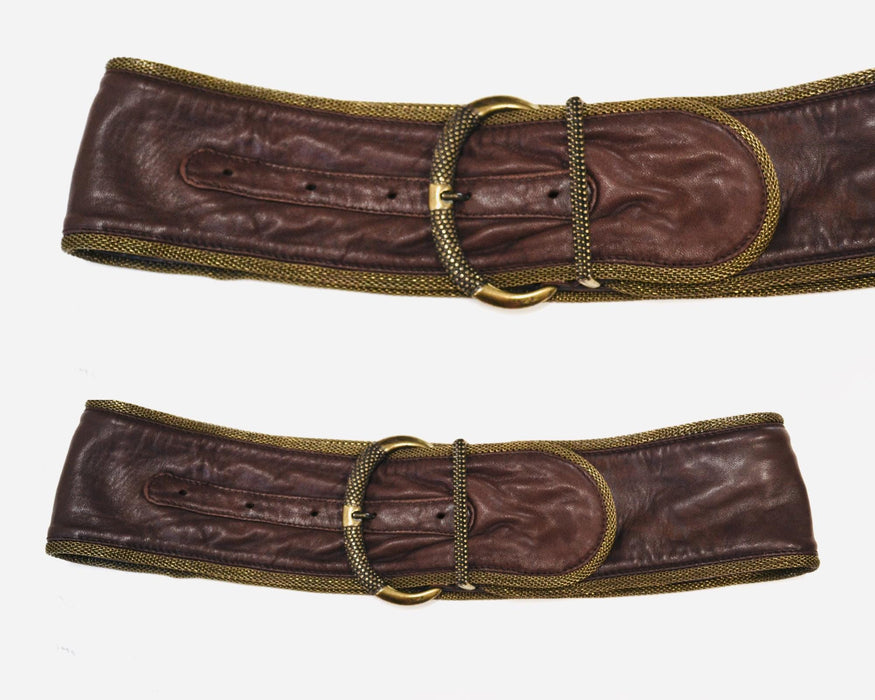 90s Y2K Vintage Large Brown Leather Belt Bronze Gold Wide Brown Leather Belt Boho Wedding Wide Brown Leather Belt Small Medium Made in Italy