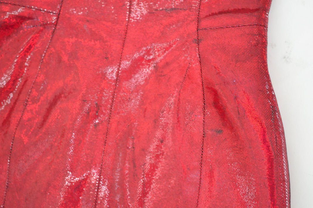Stunning 90s 2000s y2k metallic Red Leather Dress Lace Up leather Dress XXS XS Small Michael Hoban North Beach red leather Short Dress