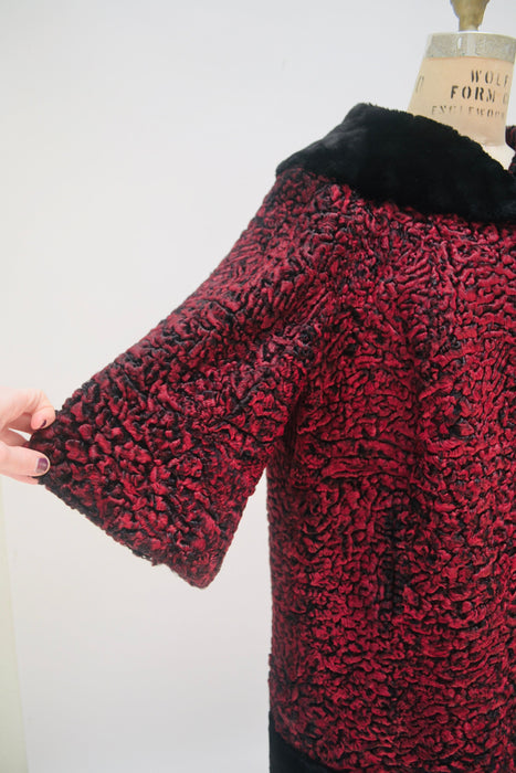 50s 60s Vintage Red Black Persian Lamb and Black Beaver Fur Coat Jacket Red Broadtail Fur Jacket Medium Paul Kossoff Fifth Avenue New york