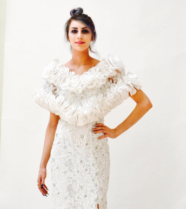 80s Vintage White Lace and Rhinestone Evening Gown Dress Small Medium By Rose Taft// 80s White Metallic Lace Wedding Party Dress Metallic