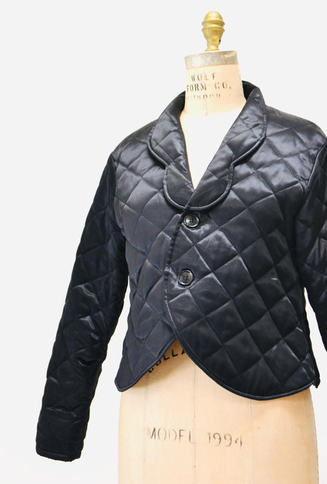 80s 90s Vintage Black Satin quilted Jacket YLRAE.B Quilted Black Bomber Jacket Small Black Evening Lightweight Party Jacket Small Medium