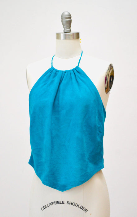 2000s Y2k Vintage Blue Leather Halter Neck Crop Top Blue Turquoise Leather Party Top Y2k Party Club Top by Laundry Halter leather top Small