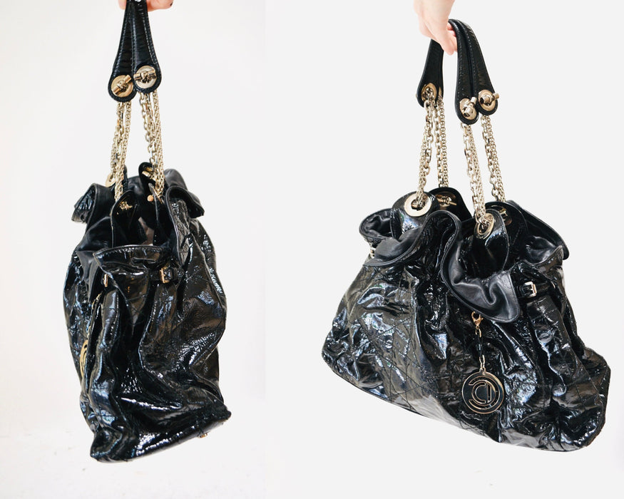 Vintage Y2k Patent Leather Cannage Christian Dior Bag Purse Vintage Black Dior Hobo Quilted Le Trente Black Patent Leather Shoulder Bag