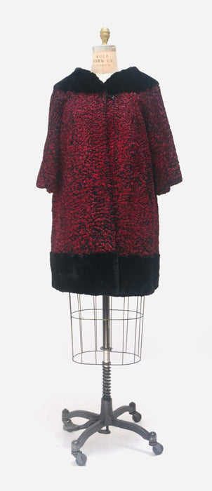 50s 60s Vintage Red Black Persian Lamb and Black Beaver Fur Coat Jacket Red Broadtail Fur Jacket Medium Paul Kossoff Fifth Avenue New york