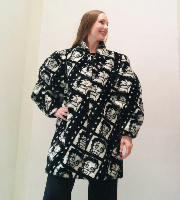 Vintage Faux Fur Jacket Coat Vintage Betty Boop Black White Fur Betty boop Film Fashion Coat Small Small Medium Apparence Paris Face Coat