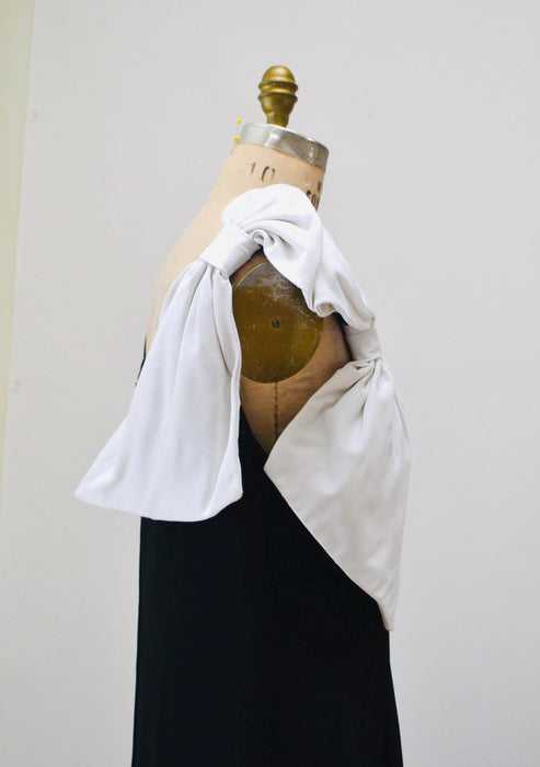 80s 90s Vintage Black Party Dress Black Evening Gown with Large White Bow// 90s Party Dress Bow Dress Medium Large 80s Evening Wedding Dress