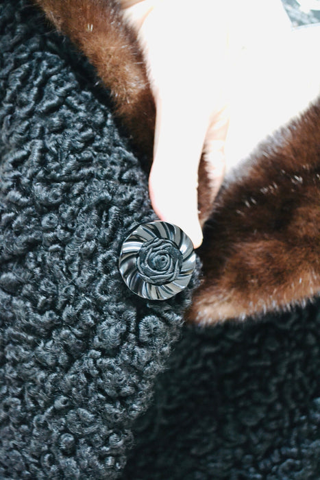 50s Vintage Black Persian Lamb and Mink Fur Coat Jacket Black Brown Broadtail Mink Fur Jacket Medium 50s 60s Black Fur Coat Jacket