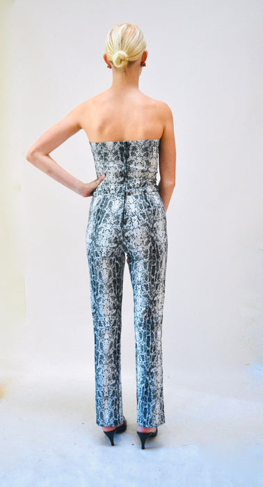 2000s Y2K Snake Print Black Jumpsuit Strapless Club Jumpsuit Black White Stretch// 00s Vintage Black Jumpsuit Pantsuit XXS XS Club Party