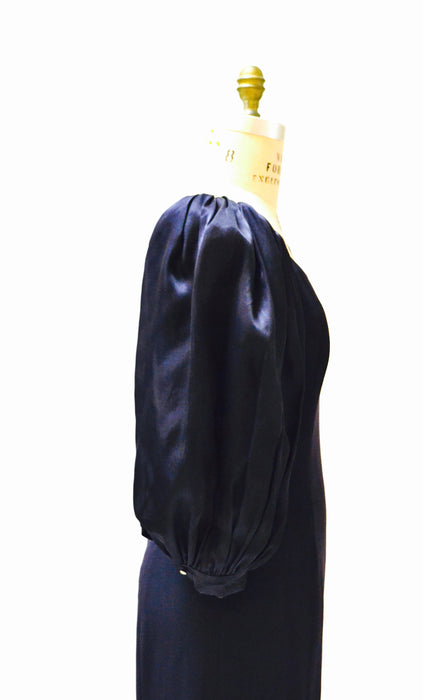 80s Vintage Party Prom Dress Medium Large Dark Navy Blue Poof Sleeves // Vintage 1980s Evening Gown Large Trophy Wife Dress Dynasty Dress