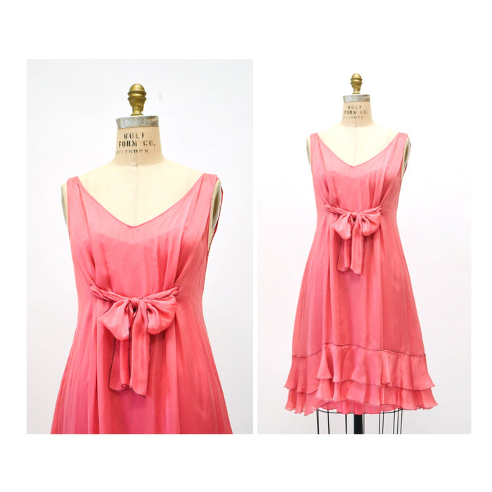 2000s Y2K Vintage Pink Silk Ruffle Chiffon Dress With Moschino Cheap & Chic made in Italy Small Medium Black Moschino
