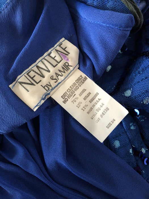 80s Prom Dress Blue 70s Disco Body Con Stretch Knit Dress XS small Metallic Blue Sequin Dress Party Pageant Dress long sleeve Open Back