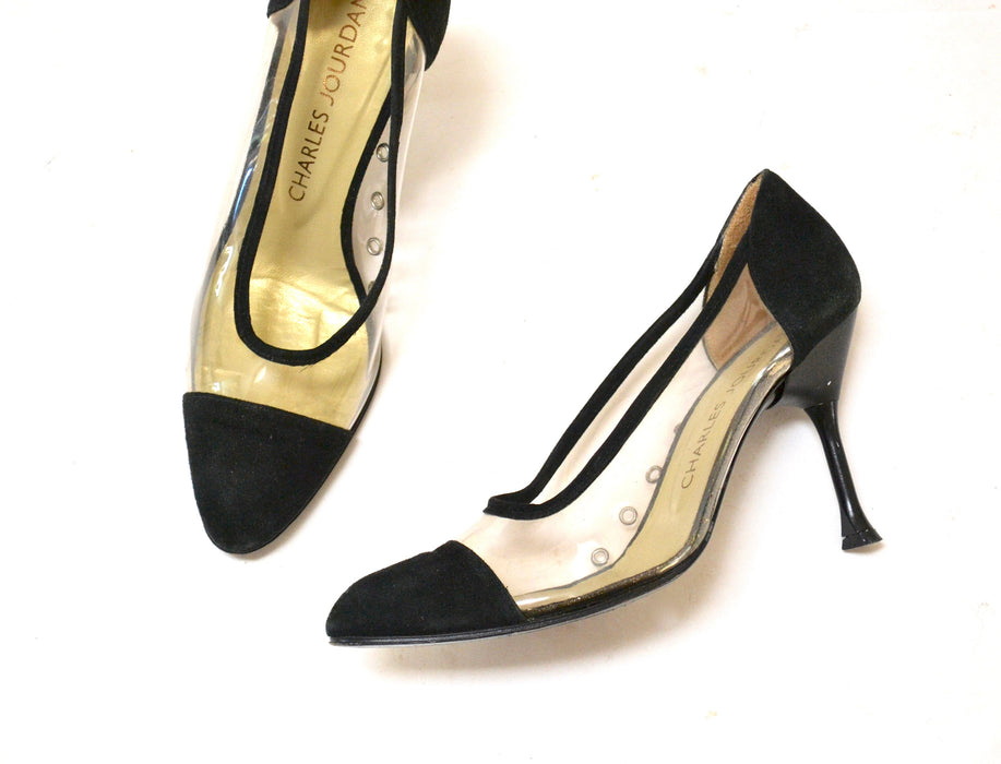 80s Vintage High Heels Size 5 1/2 Black Sheer High Heel Pumps by Charles Jourdan Made in Spain Size 5 1/2 Black Pumps