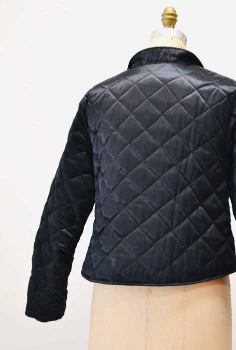 80s 90s Vintage Black Satin quilted Jacket YLRAE.B Quilted Black Bomber Jacket Small Black Evening Lightweight Party Jacket Small Medium