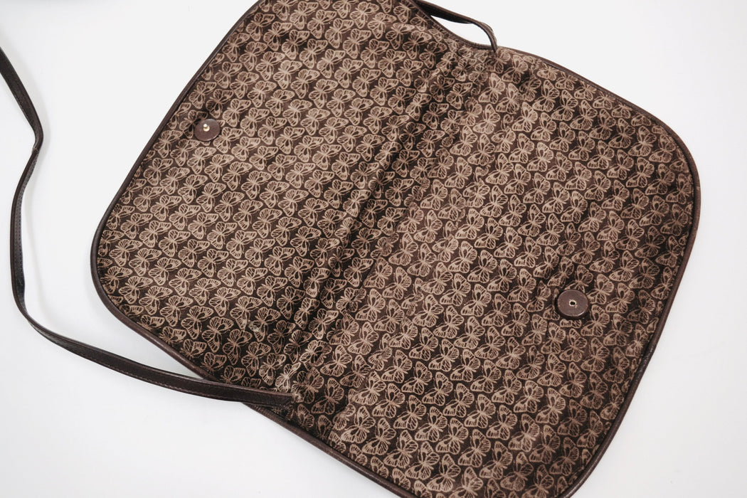 70s Vintage Bottega Veneta Butterfly Print Brown Leather Suede Cross body Bag Vintage Bottega Bag Purse Brown Butterfly print Boho Bag