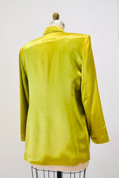90s Vintage Lime Green Satin Jacket Blazer Green Satin Jacket Medium by Criscione // 90s Vintage Green Wedding Party Jacket Blazer