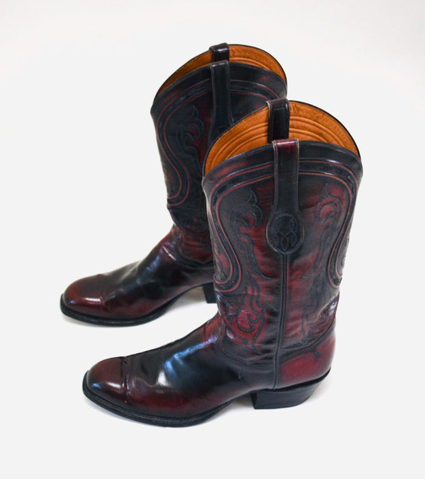 Vintage Leather Cowboy Boots Tony Lama Signature Collection Cowboy Boots 9 1/2 D Women Red Maroon Black// Vintage Red Cowboy Boots 9 1/2