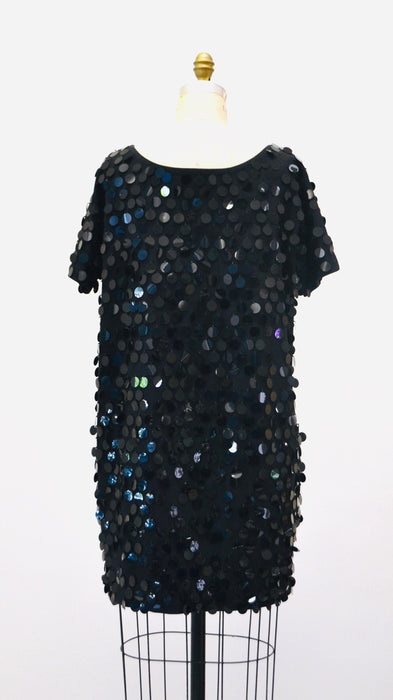 80s 90s GLAM Vintage Black Sequin Shirt Tunic Dress Large Fringe Sequin Beaded Pallet Sequin Top 80s 90s Party Top Cocktail Dress Large