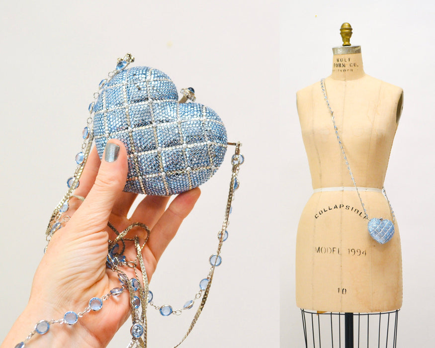 90s Vintage Blue Silver Crystal Evening Bag Swarovski Crystal Something Borrowed Blue Crystal Minaudiere Wedding Evening Bag K Baumann
