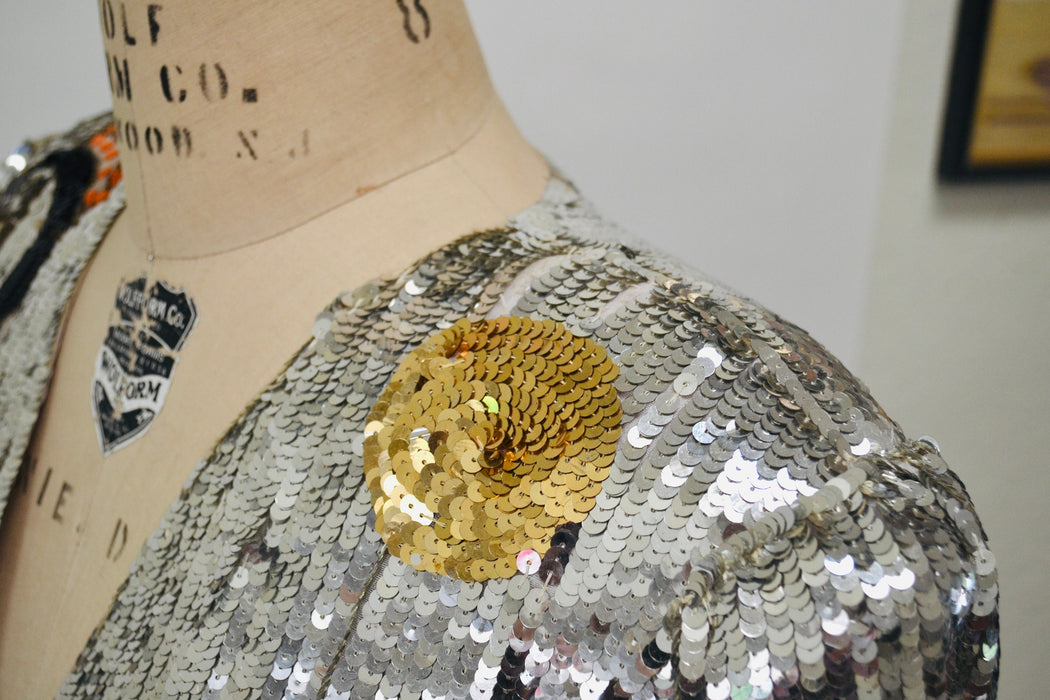 80s 90s Vintage Silver Sequin Jacket// Vintage Silver Sequin Boat Party Jacket  Nautical Captain Silver Sequin Blazer French Collizioni