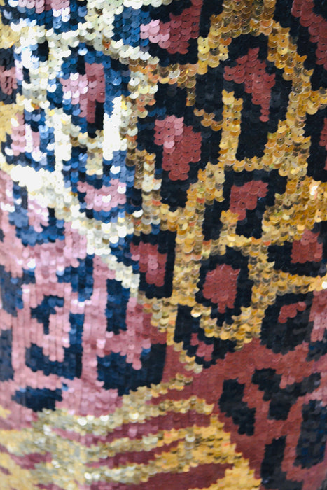 80s 90s Vintage Sequin Jacket Black Small Medium Leopard Cheetah Animal Pattern// 90s Metallic Gold Black Sequin Jacket French Collizioni