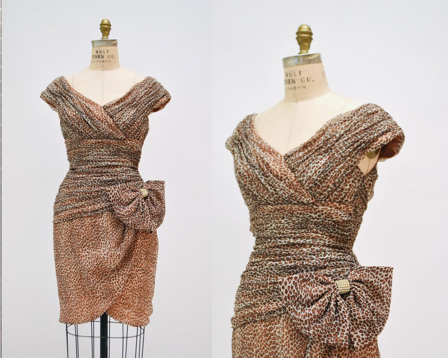 Vintage 80s 90s Party Dress Leopard Print Animal Body Con Party Dress by by Julie Duroche 80s 90s Sexy Vixen Dress Cheetah Print Xs Small