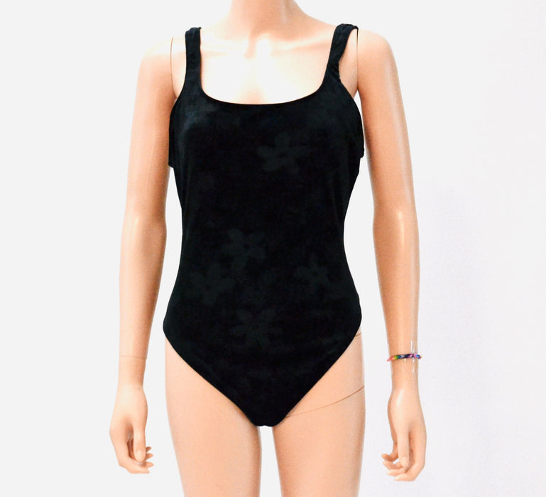 90s Vintage Black Velvet Swim Suit Black One Piece Black Velvet High cut swimsuit Size Medium Large by Sessa Flower Embossed Velvet Swimsuit