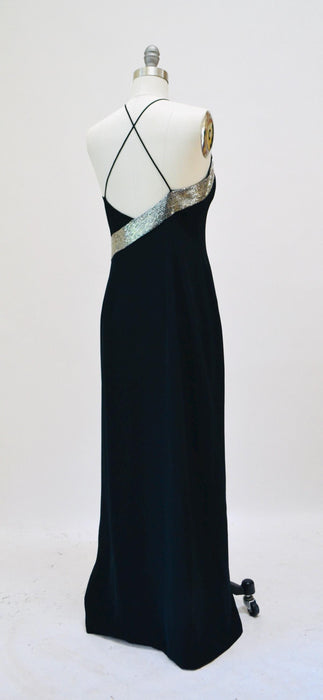 90s 2000s Y2K Vintage Black Evening Dress Gown Black Y2K Prom dress Long Black Tank dress with Silver Beading Cache Party Dress Small Medium