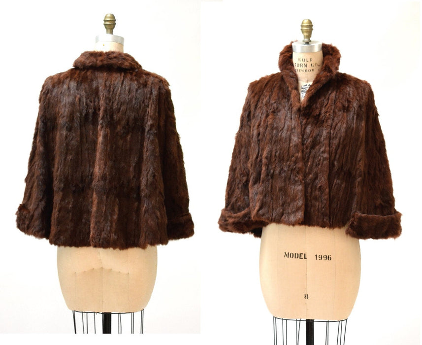 Vintage Fur Stole jacket Brown Vintage Fur Cape Caplet Brown Auburn// 1930s 40s Brown Vintage Fur Cape Stole Jacket
