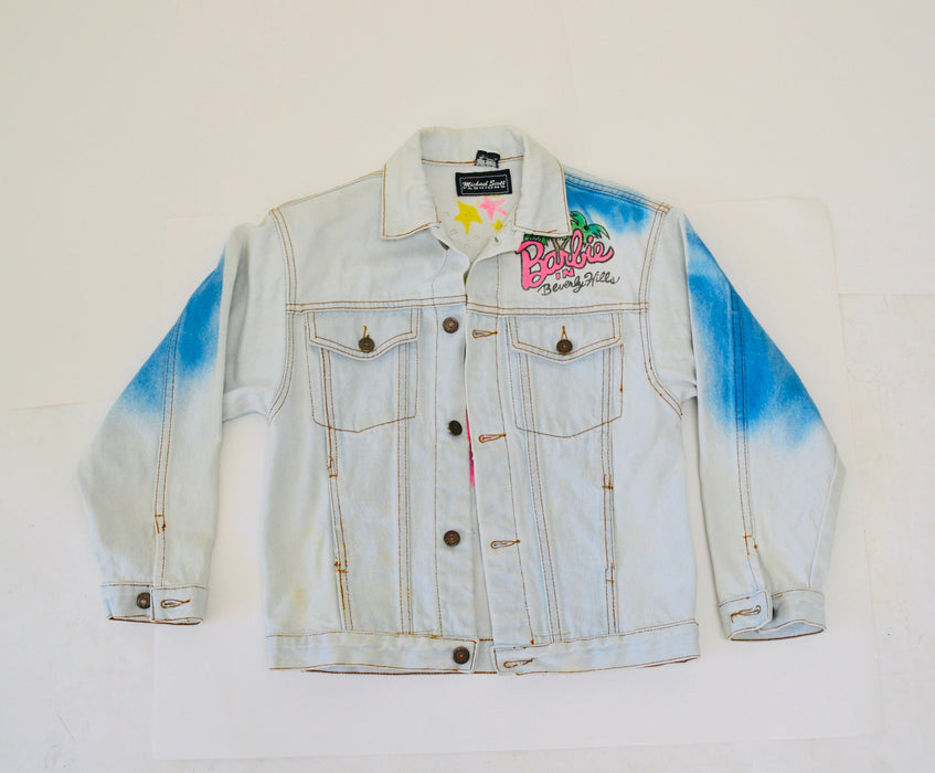 80s Vintage Barbie Jacket Denim Girls Large Kids Hollywood Barbie JEAN Jacket Barbie Party Rhinestone Jacket Airbrushed Tony Alamo Inspired
