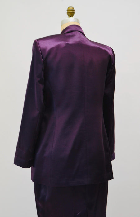 90s Vintage Purple Satin Jacket Blazer Suit Skirt Purple Plum Blazer 80s 90s Glam Power Suit Medium Criscione 90s Suit Rhinestone buttons