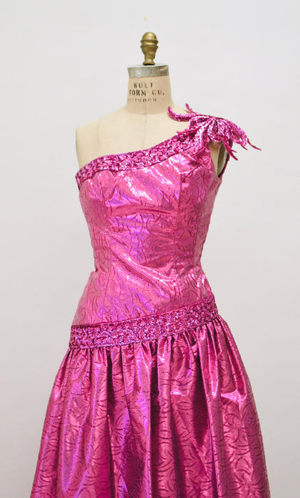 Metallic 80s Prom Dress Pink XS Small Barbie Dress // Vintage 80s Party Dress Pink Metallic Sequin Dress Mike Benet Pageant Princess Dress
