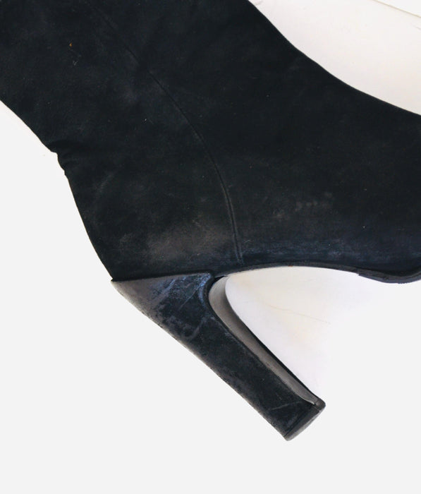 2000s y2k Black Suede High heel Leather Boots Square Toe Size 9 10 N High Heel Booties// Vintage 9 10 N Boots leather booties Via Spiga
